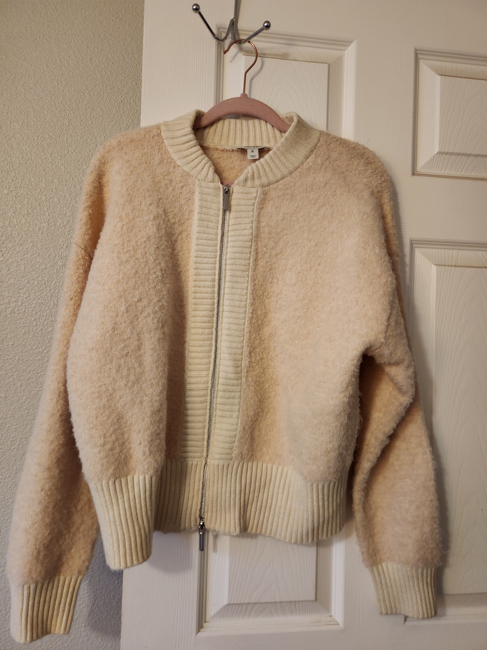 Cream Zip-Front Textured Women's Sweater